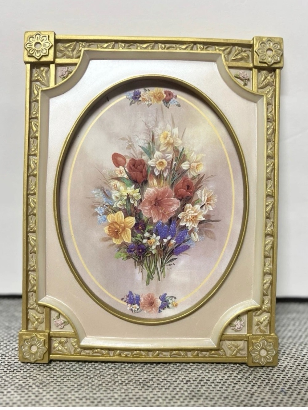 Leña Liu Limited Edition Floral Wall Plaque Vintage Gold Frame